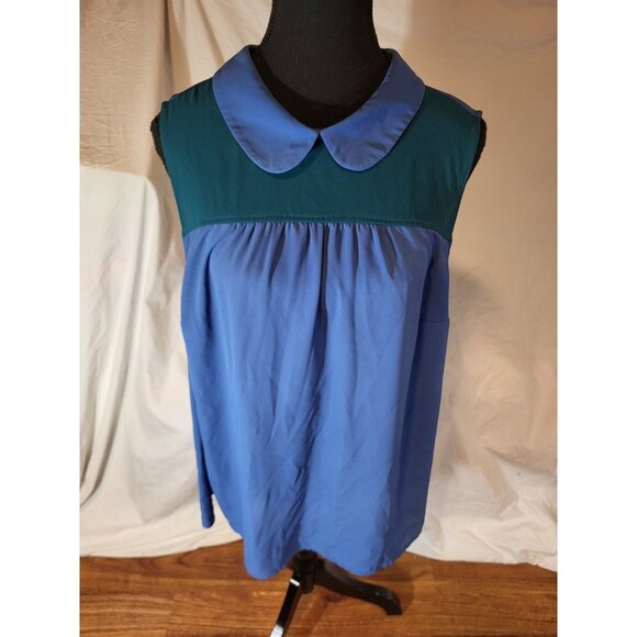 Modcloth Size 1X Sleeveless Sheer Blouse Blue & Green - Picture 1 of 6